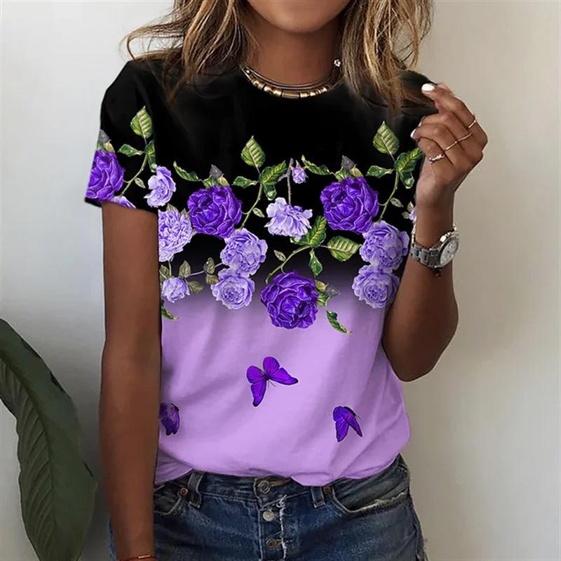 Women's 3D T-shirt with Digital Printing Round Neck Loose Short Sleeved T-shirt