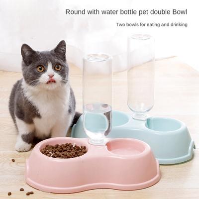 Pet Drinking Bowl Feeder Double Bowl Plastic Automatic Drinking Bottle