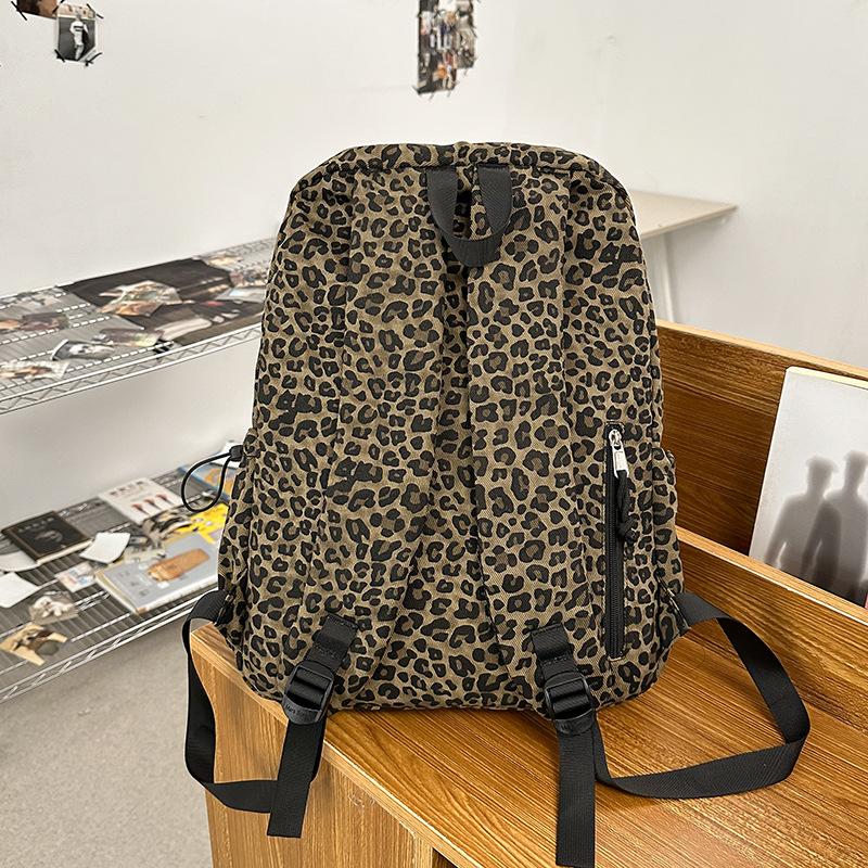 Schoolbag Korean version niche retro leopard print backpack women's new trend sweet cool girl personality street shot leopard print backpack
