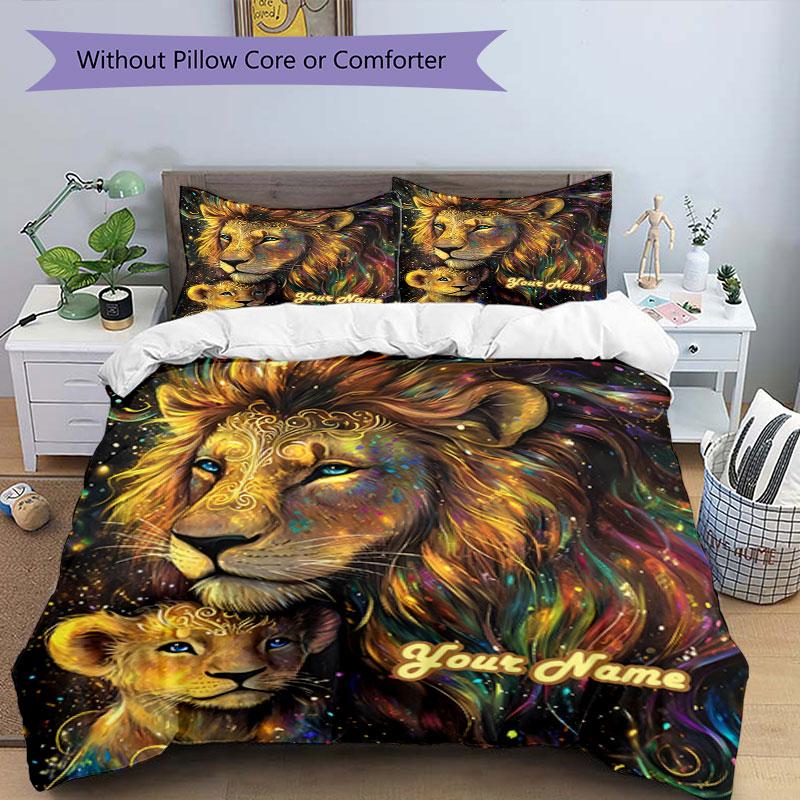3PC Custom Name Lion Majesty Artwork Bedding Set Duvet Cover Closure Includes 1 Duvet Cover & 2 Pillowcases for Bedroom