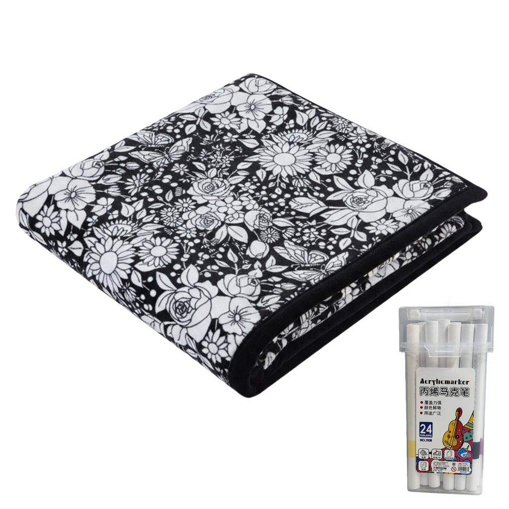 150x125cm DIY Painting Blankets Washable Velvet 24 Coloring Blanket With Markers For Holiday Arts Activities Creative Handcraft