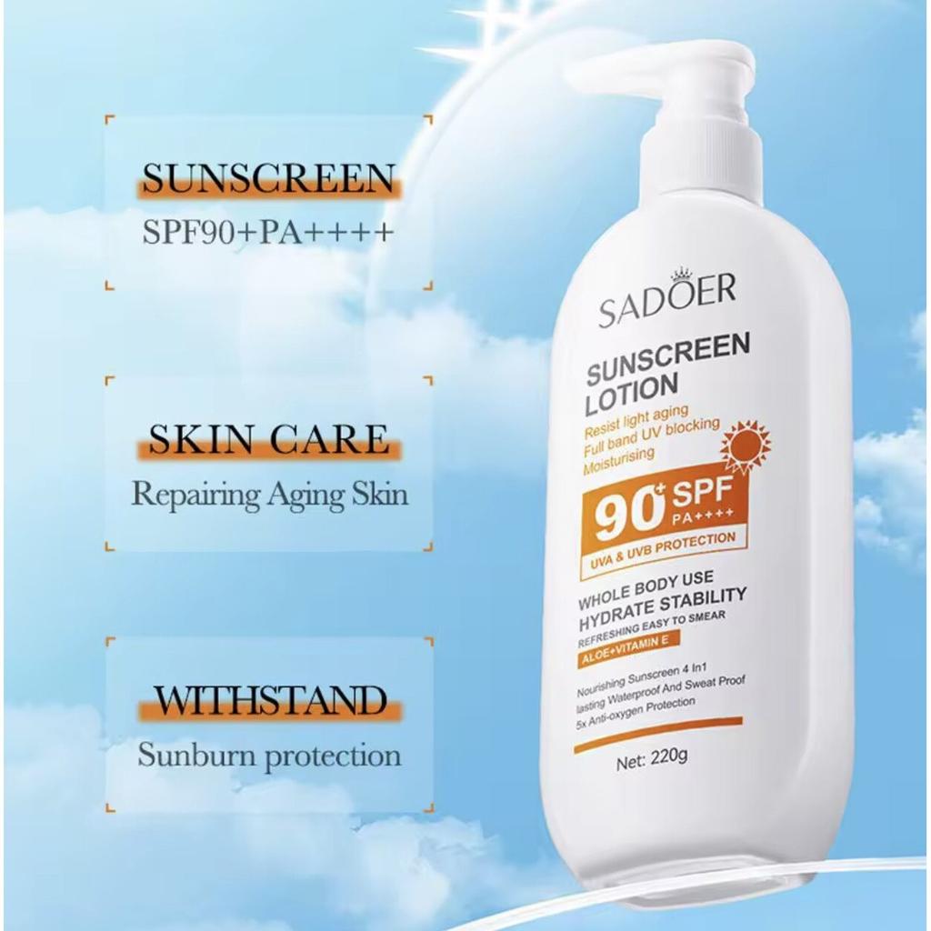 SPF 90+ Sunscreen Lotion 2-Pack, Moisturizing & Antioxidant, Waterproof, Lightweight, for All Skin Types, 2x220g
