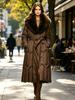 Winter new long cotton-padded clothes are fashionable and versatile, simple big fur collar, women's warm belt, foreign style