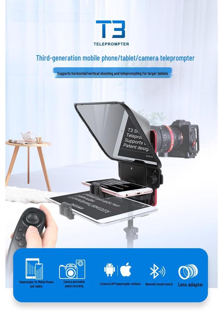 Bestview T2/T3 Dual Teleprompter for Phones/Tablets - Ideal for Live Broadcasts, Interviews, and Subtitles.