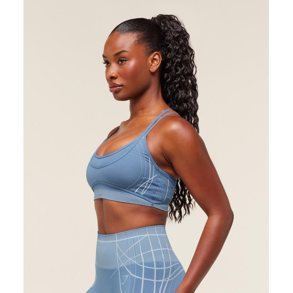 Gymshark Apex Seamless Strappy Sports Bra Worn Blue Gentle Blue B3b3k Uds3