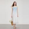 Elle Fashion Gradient Design Drawstring Slim Long Dress Women dresses Blue EL51123