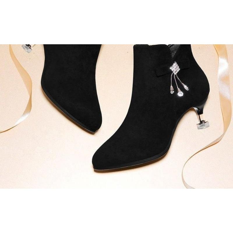 Botines nuevos de forro polar, Zapatos de tacón de gatito para mujer, Botas de tacón alto y Zapatos de tacón medio de cuero suave