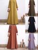2023 Solid Color Long-Sleeve Round Neck Zipper Dress for Muslim Women