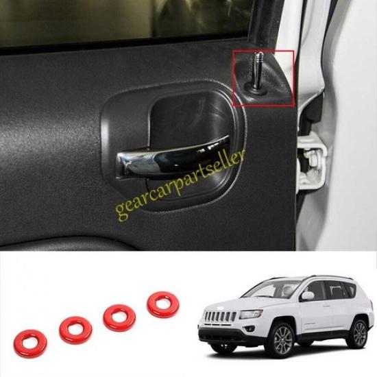 For Jeep Patriot Compass 2010-16 Glossy Red Inner Door Bolt Lock Down Ring 4pc