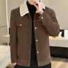Men Jacket Coat Solid Color Lapel Button Closure Casual Jacket Thickened Velvet Lining Outerwear Daily Wear