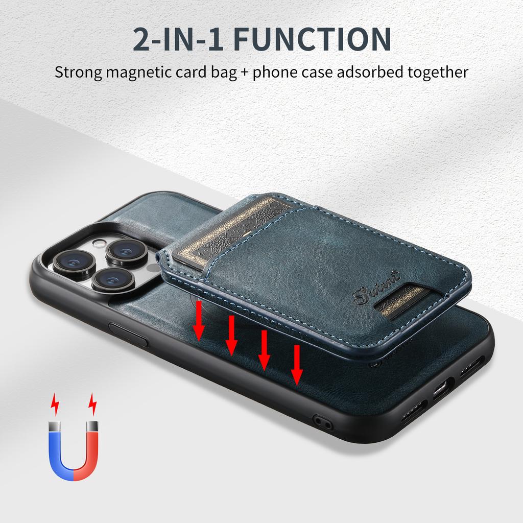 SUTENI Ranura para Tarjeta Magnética Carter de Cuero Bolsos Fundas para Teléfono Para iPhone 16 15 14 13 12 Pro Max Plus Cubierta