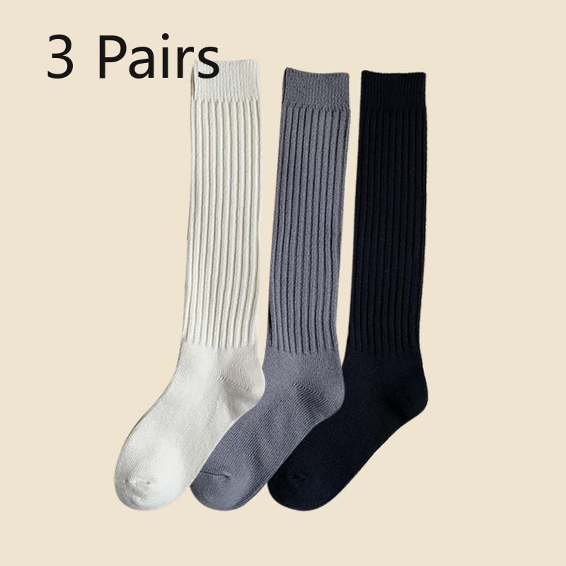 3 пары женских хлопковых полосатых узких носков Preppy с ворсом до икр 3 Pairs