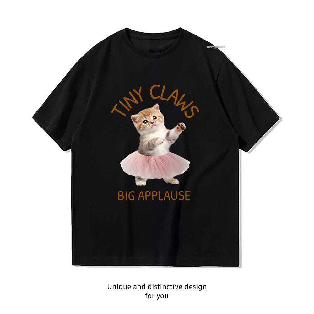

Adorable Kitten Tiny Claws Big Applause Classic TShirt Women Unisex Casual Cotton Graphic T Shirts Creative Camisetas S