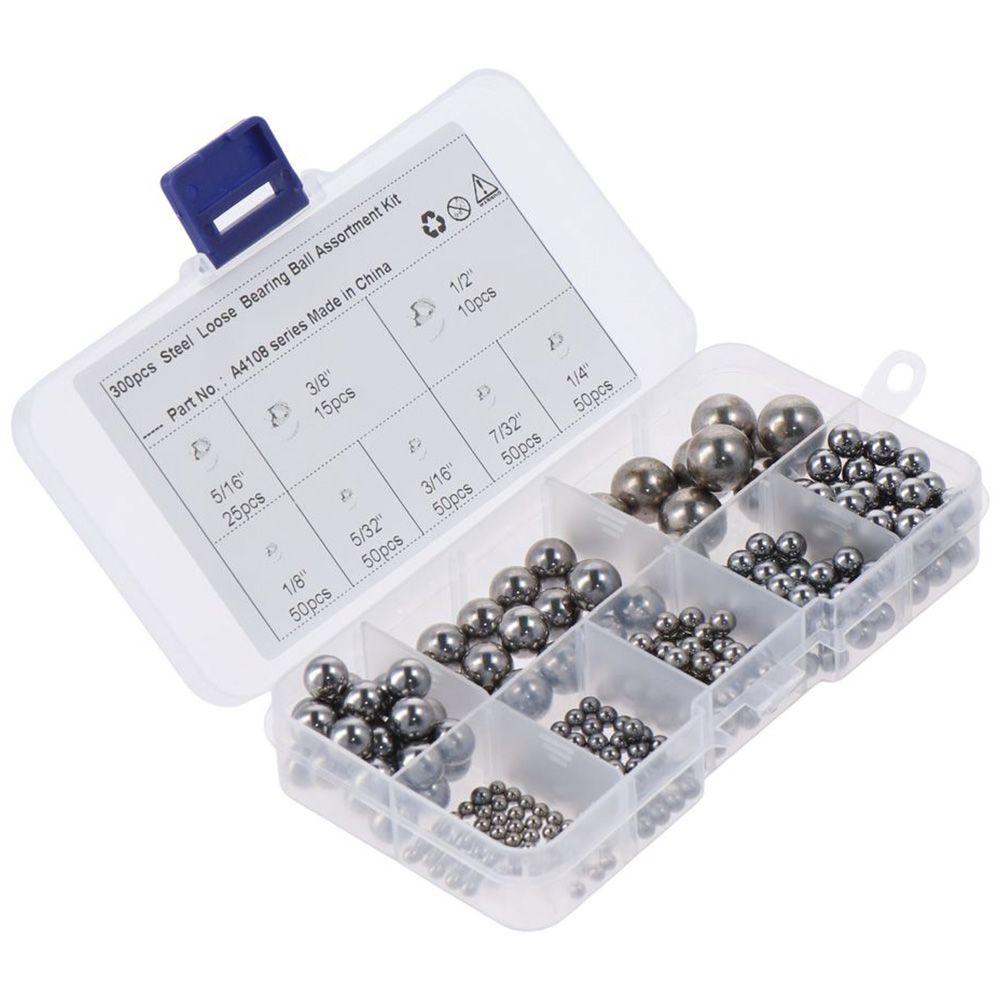 300pcs Steel Bearing Ball Assortment Kit Silver 5/16",3/8",1/2",1/8", 5/32",3/16" 7/32" Loose Bicycle Bearing Steel Ball Valves