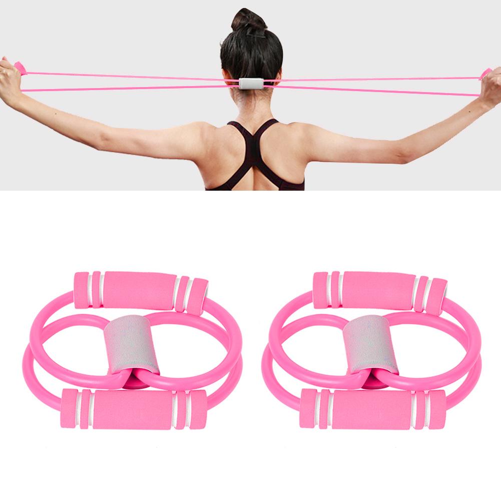 2Pcs 8 Shaped Pull Rope Chest Expander Elasticity Belt Stretching Strap Yoga Fitness Equipmentpink