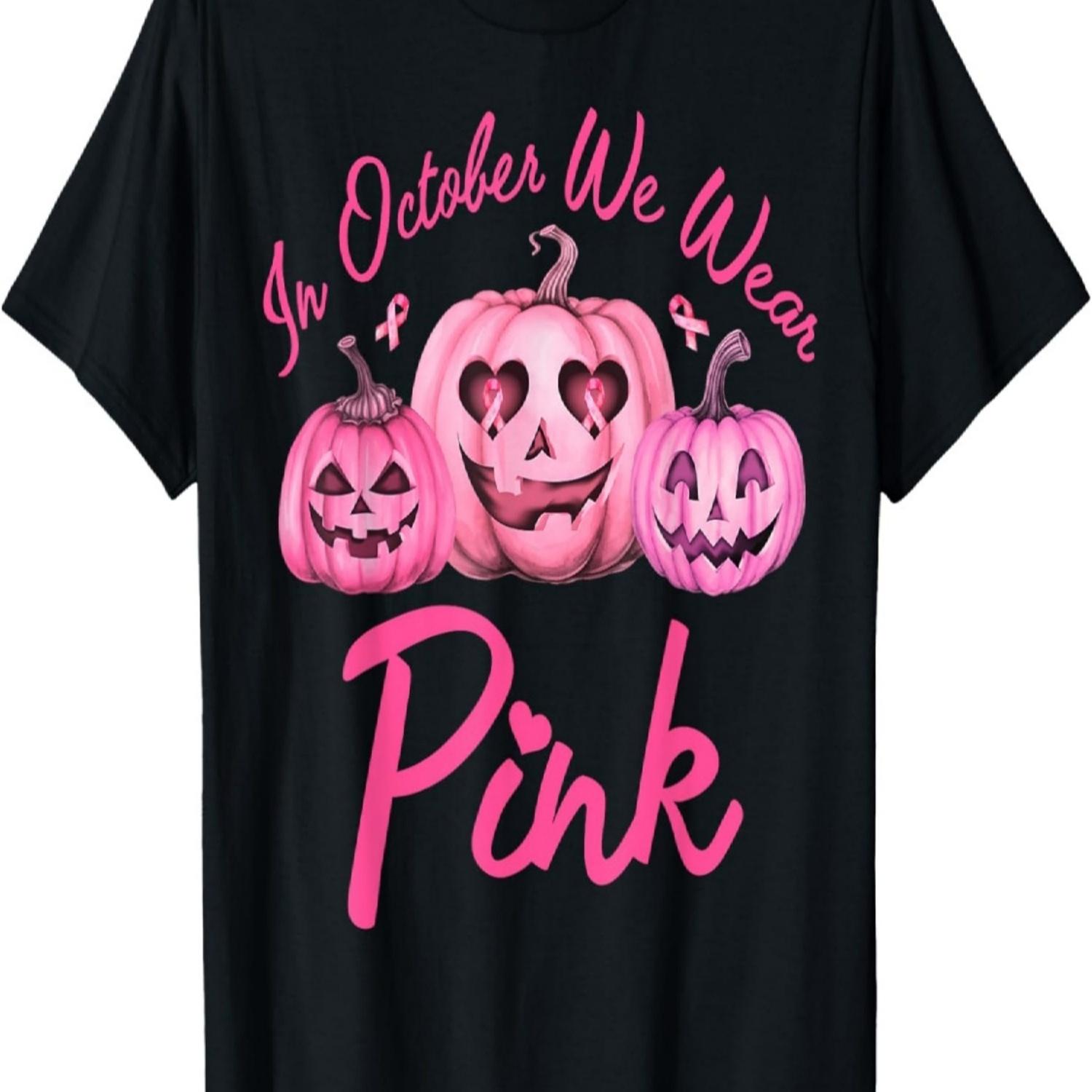 In October We Wear Pink Pumpkin Halloween Breast Cancer T-Shirt S чёрный