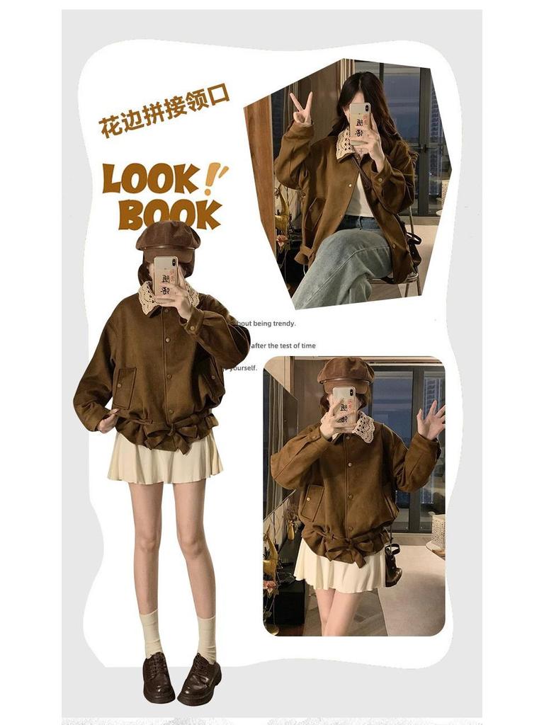 "Melange Removable Lace Collar Women's Retro Long Sleeve Jacket - 2025 Autumn/Winter Collection”