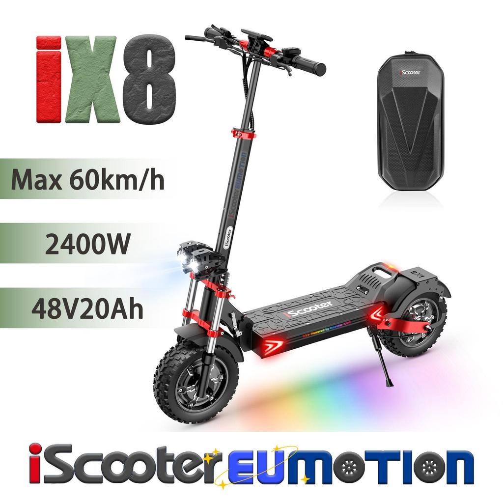 2025 New 2400W High-Speed Electric Road Scooter 48V20Ah, Hydraulic Disc Brakes, Dual Suspension, 12" Off-Road Tires iScooter iX8 Folding E-Scooter