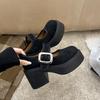 Höhenzunahme Frühling 2025 Plateau kleine Lederschuhe Damen schwarz Französische neue High Heels kleiner dicker Absatz Mary Jane Schuhe