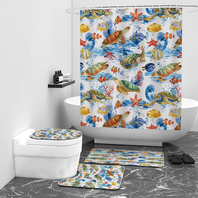 Turtle Series Digital Printing Bathroom Four-Piece Bathroom Non-Slip Mat U-Mat And Bathroom Set