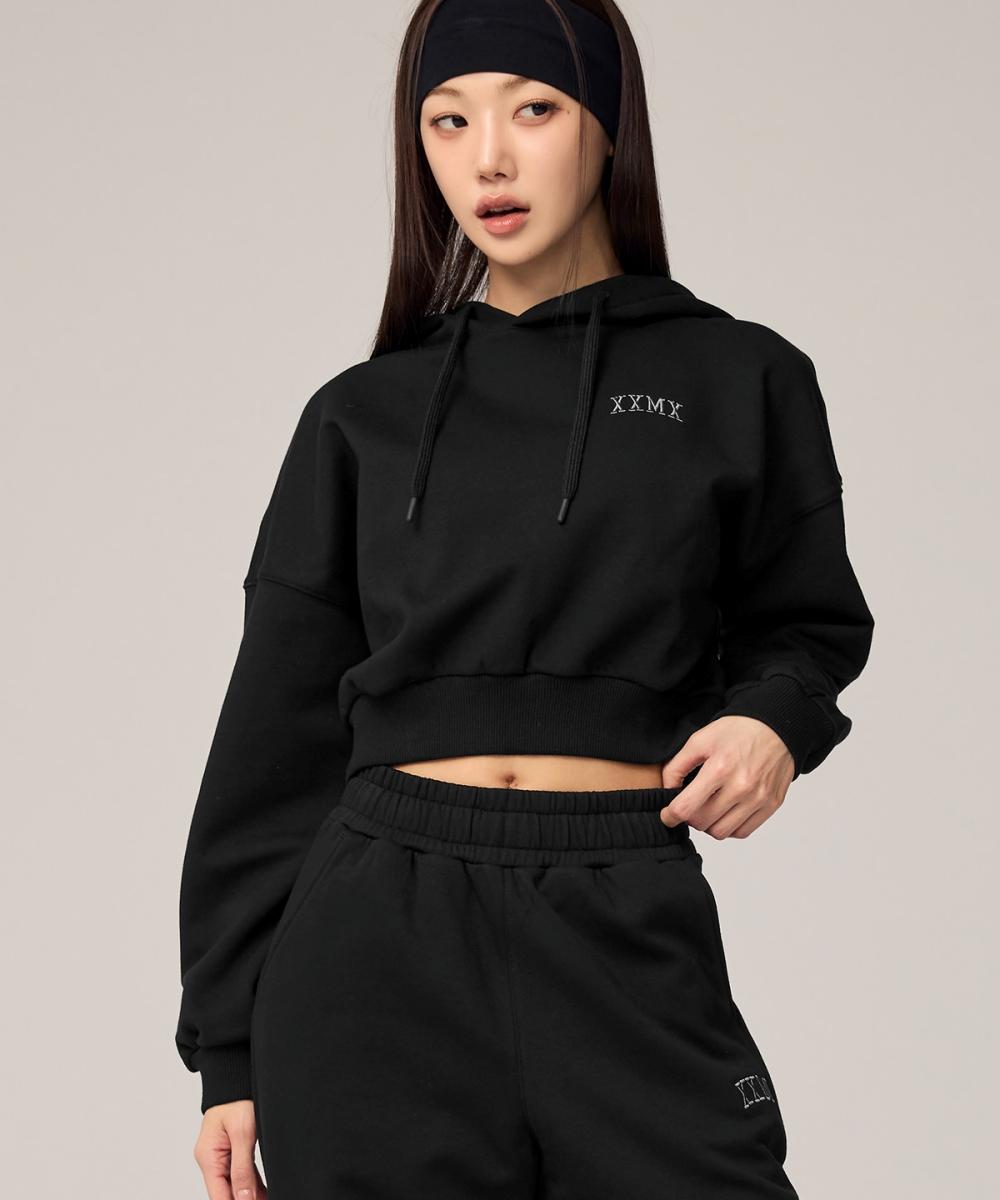 Xexymix Warm Cotton Crop Hoodie Black Black/S