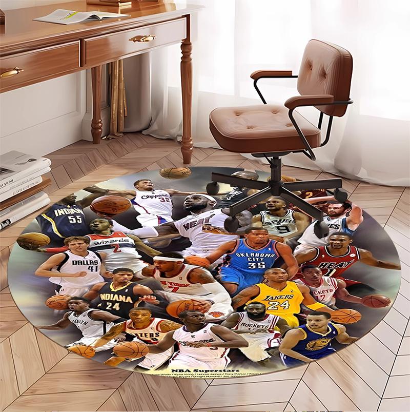 NBA Pattern Round Rug, Indoor/Outdoor Mat, for Picnic, Gameroom, Bedroom, Office, Living Room, Home Decor Carpet, Birthday Gift
