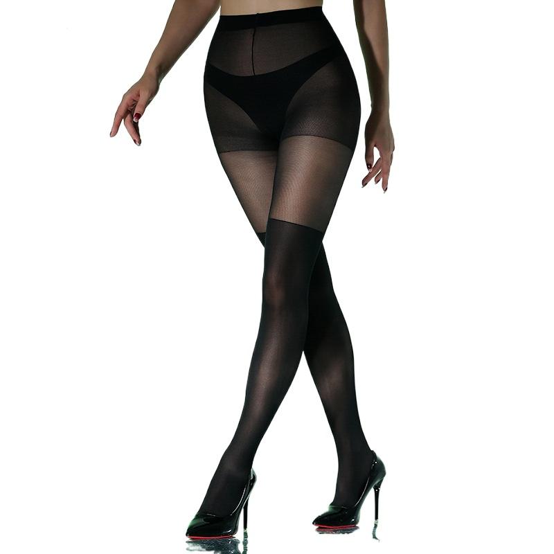 1 Pair Elegant Black Women'S High-Waist Sheer Tights - Stretchy Nylon/Spandex Blend, Vertical Stripe Jacquard Design, Perfect for Spring & Fall