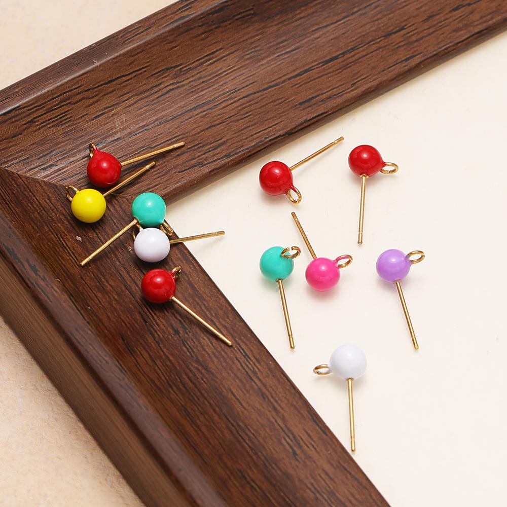 10Pcs Stainless Steel 5mm Enamel Ball Stud Earrings Post with Hook for DIY Girls Earrings Making Jewelry Findings Accessories