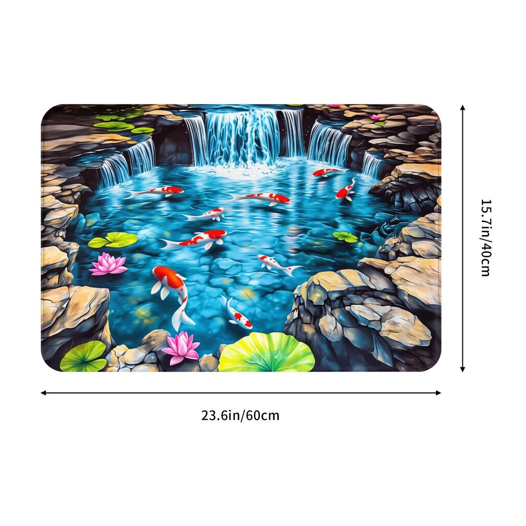 2D Koi Pond And Carp Design Door Floor Kitchen Bath Mat Anti-Slip Outdoor Doormat Bedroom Balcony Entrance Carpet Rug