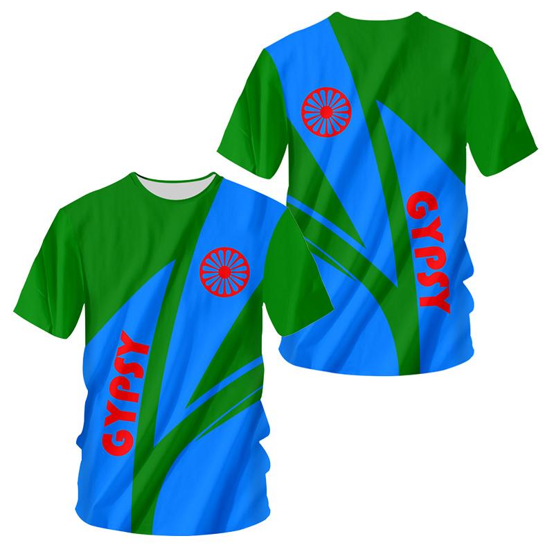 Tshirts Gypsy National Emblem Flag 3D Print TShirt Summer T Shirt Fashion Kids Casual Boys Girls Unisex Round Neck Tees Tops