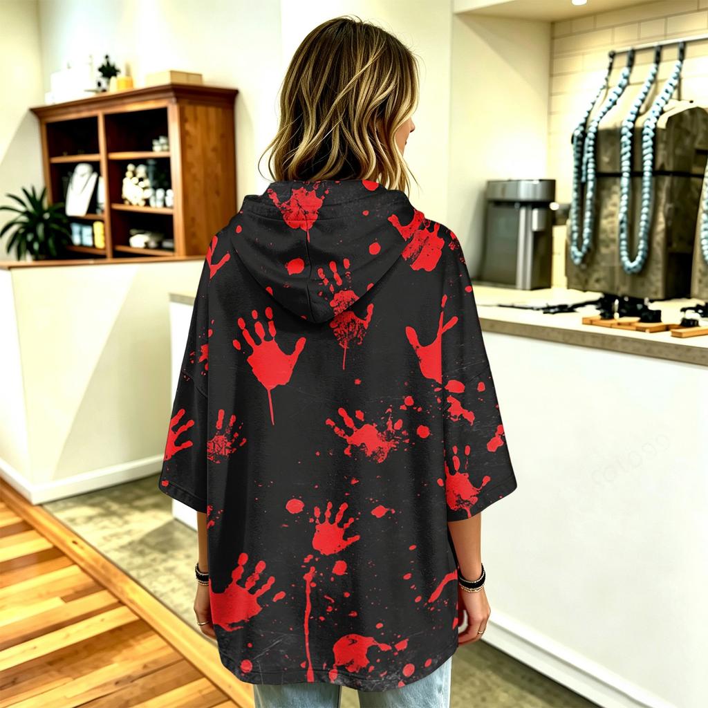 Women's Halloween Printed Hoodie 3/4 Sleeve Pullover Casual Tunic for Party