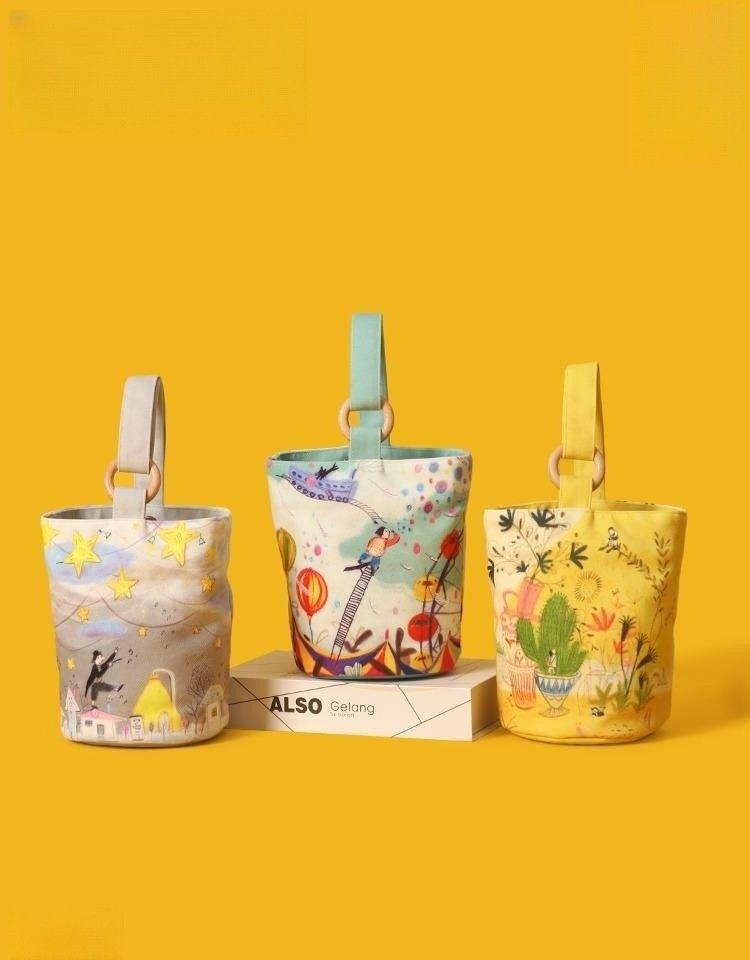 Canvas Tote Bag: Cute Bucket-Shaped Handbag & Lunch Bag for Office Workers and New Moms