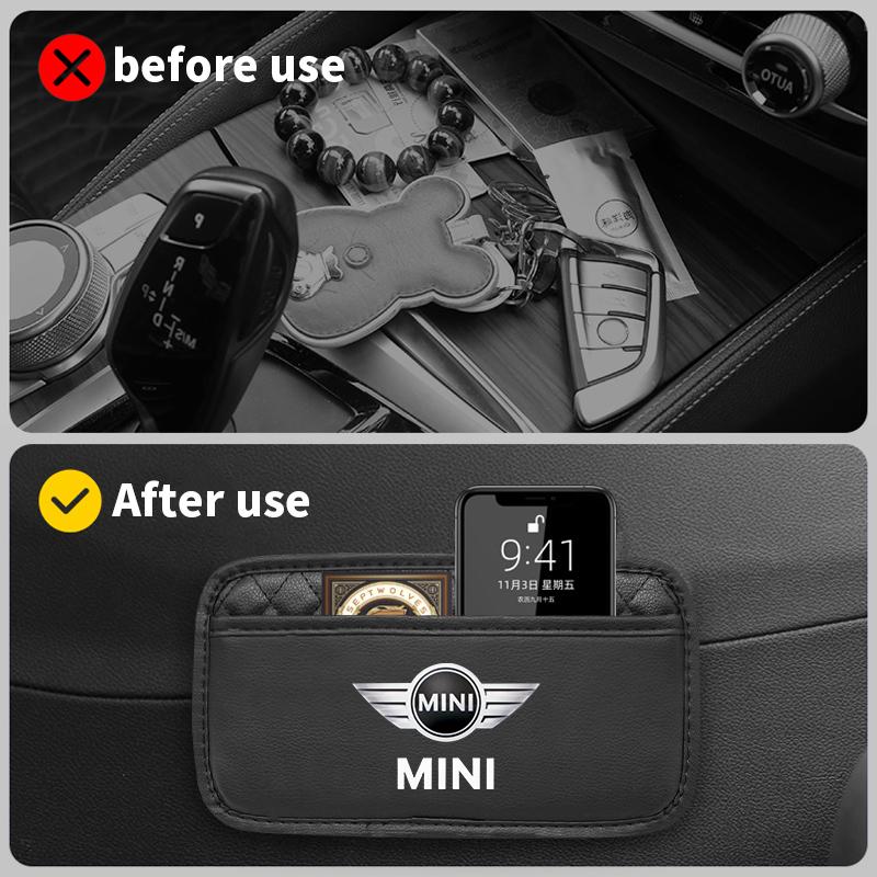1Pcs Car Door Seat Leather Storage Bag For MINI Cooper JCW WORKS R55 R56 F55 F56 R57 R58 R59 R60 Organizer Bag Sticker Accessory