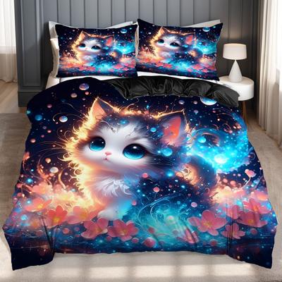 Cute Cartoon Cat 3D Printed Duvet Cover Lovely Bedclothes Soft Comfortable Polyester Quilt Cover Home Textile Luxury Bedding Set