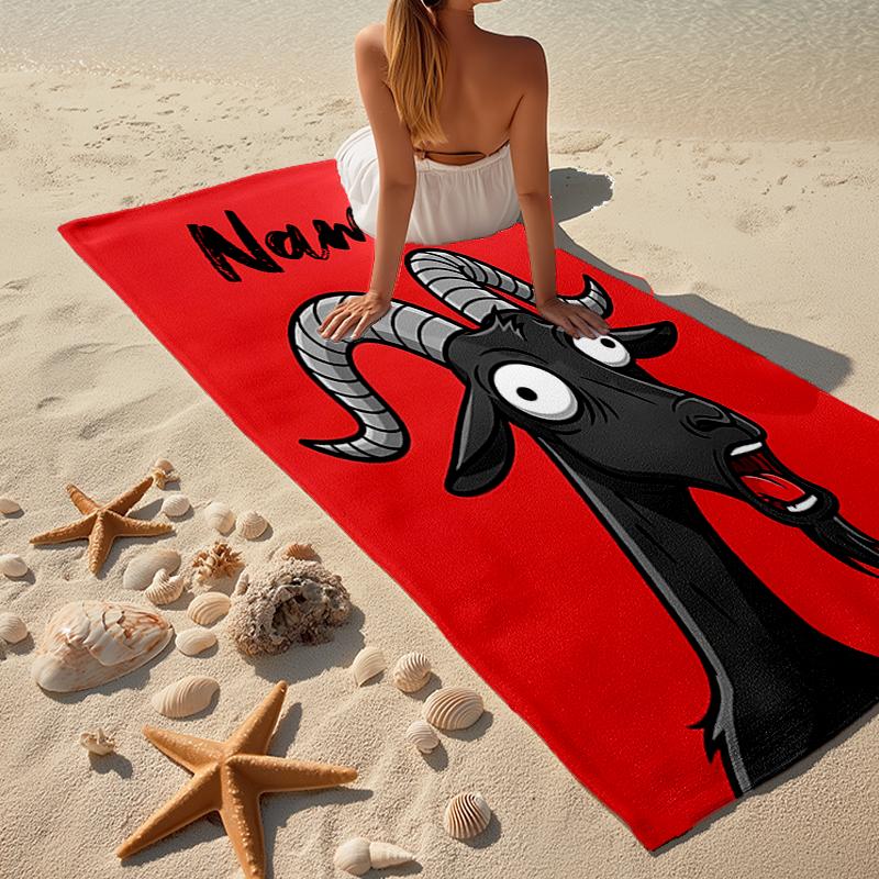 Custom Name Ultra-Soft Beach Towel with Goat Theme,Ideal for Pool - Camping, Diving - Perfect Travel Essential, Vibrant Beach Towel.