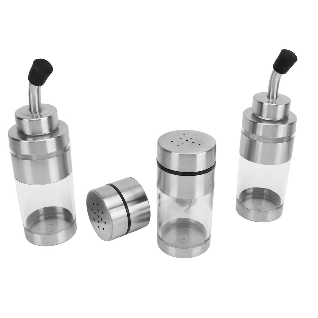 4pcs Seasoning Containers 304 Stainless Steel Condiment Pot Spice Jar Set for Kitchen
