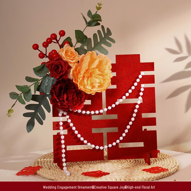 Three-Dimensional Double Happiness Wedding Floral Art Decoration Set for Rooms and Tables