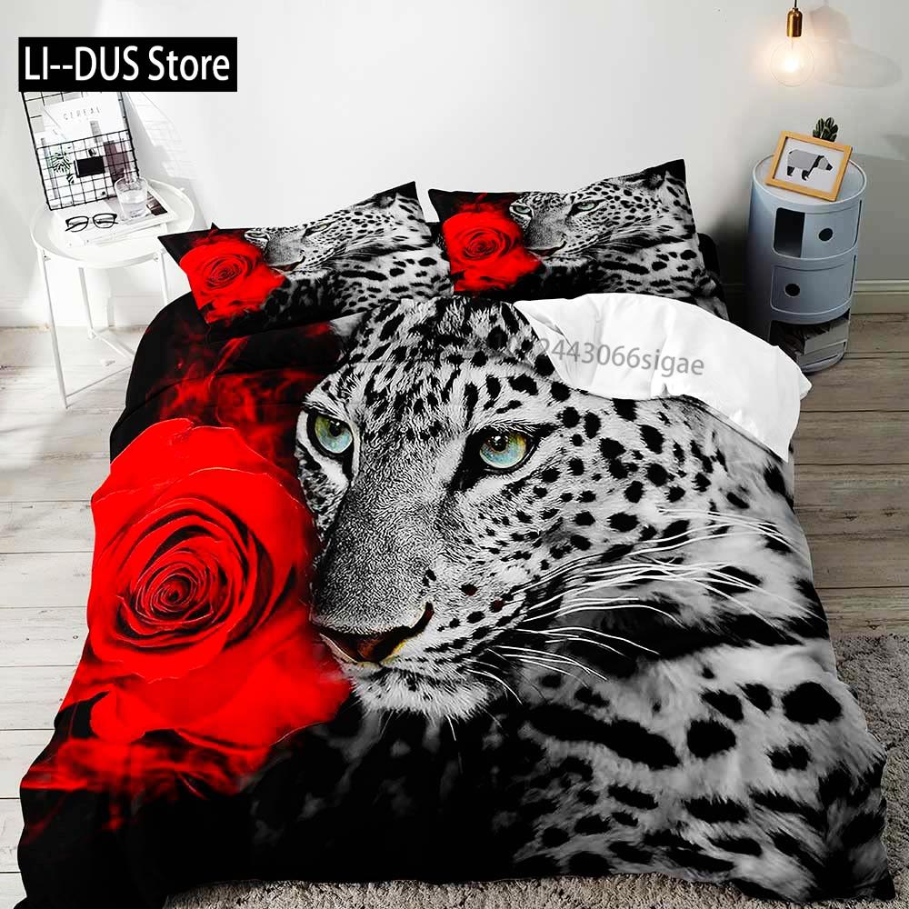 Tiger Bedding Set Duvet Cover Queen, Wildlife Animal Comforter Quilt Cover, Romantic Gifts for Him Men Boyfriend 2 Pillow Shams