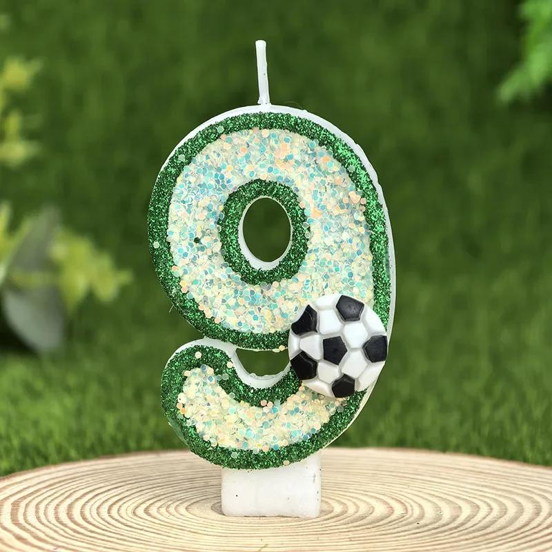 Creative Green Football Fluorescent Birthday Digital Candle Party Supplies Cake Decoration