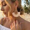 Round Rattan Weave Earrings Flower Beach Jewelry Cute Bohemian Drop Earrings  Wedding