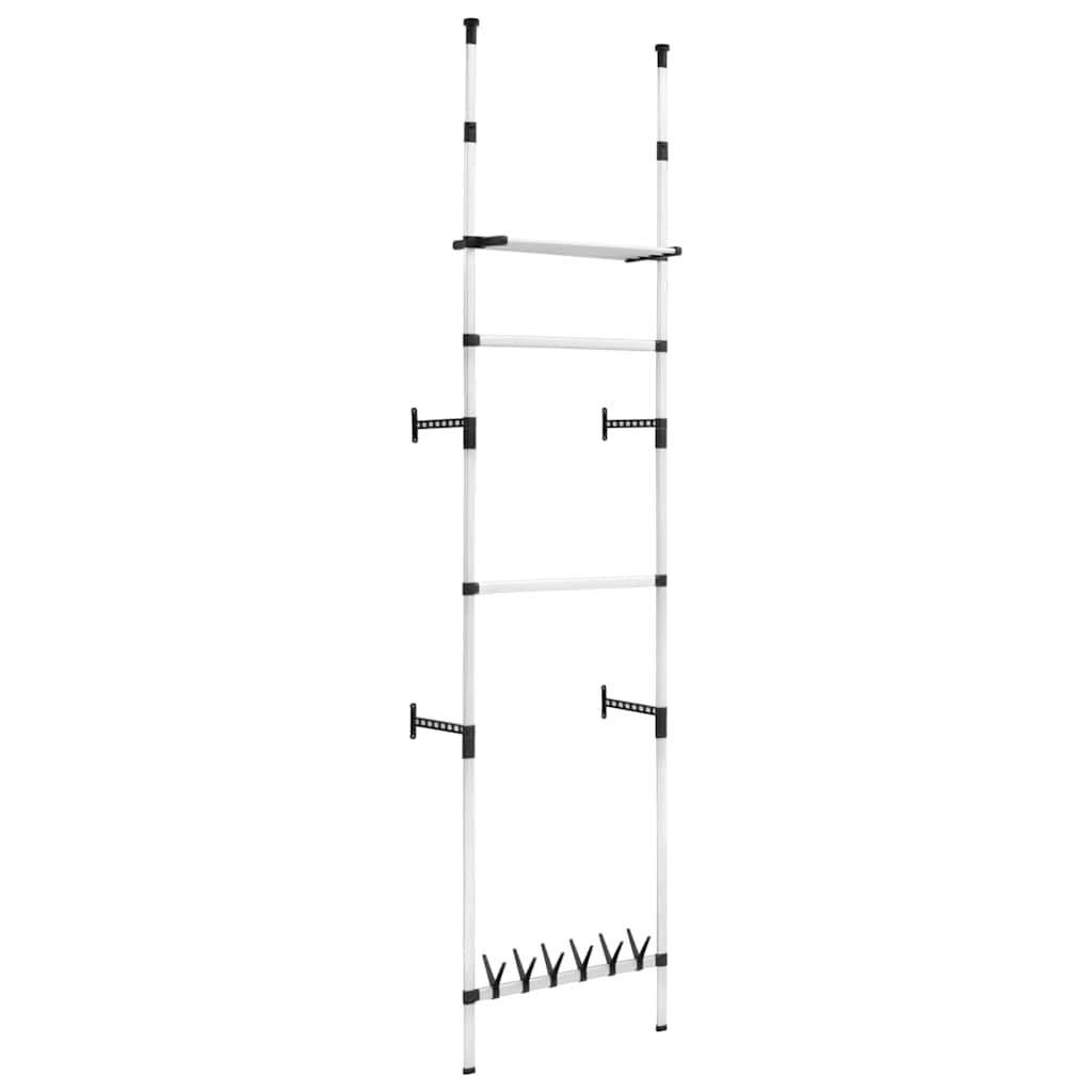 Teleskopgarderobe mit Stangen und Regal Aluminium
