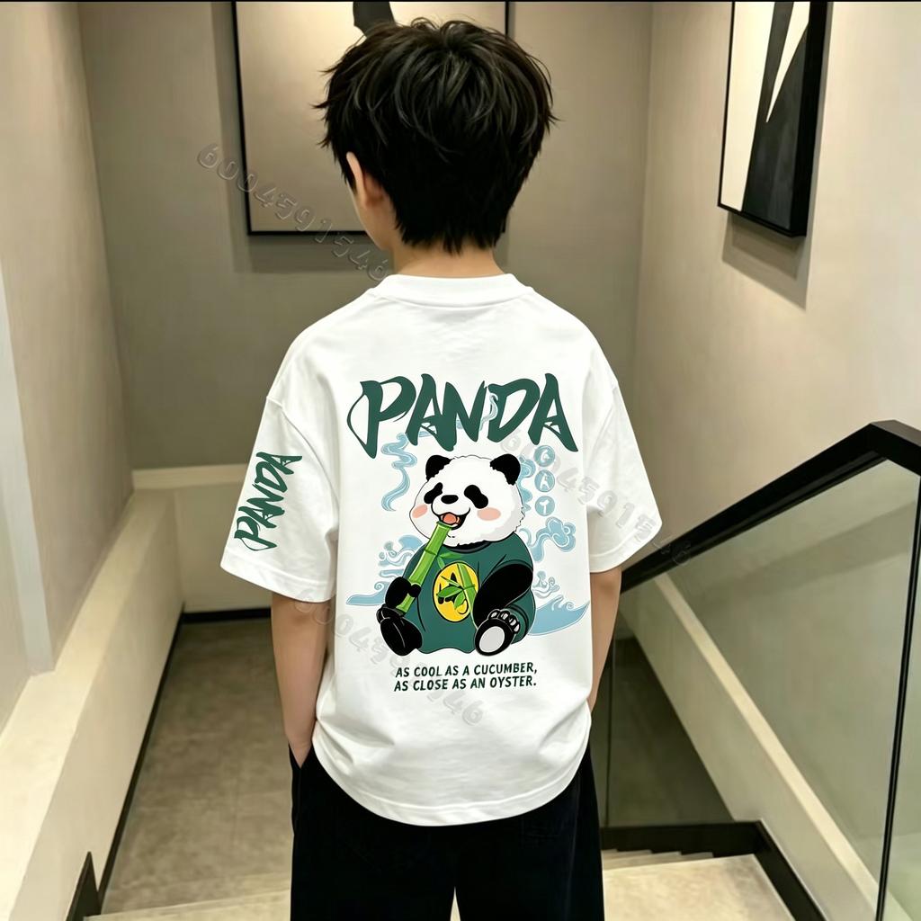 Nick Children's Cotton T-shirt, Boys and Girls, Summer Panda Animation Plant Series Kids' Short Sleeve for Parents and Children