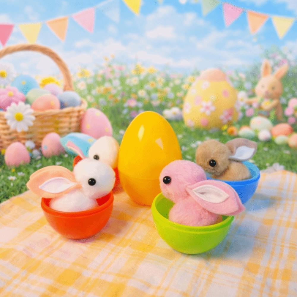 16 Stück Bunte Oster-Überraschungseier Cartoon Bunte Plastikeier Gefüllte Hasenpuppen Osterparty