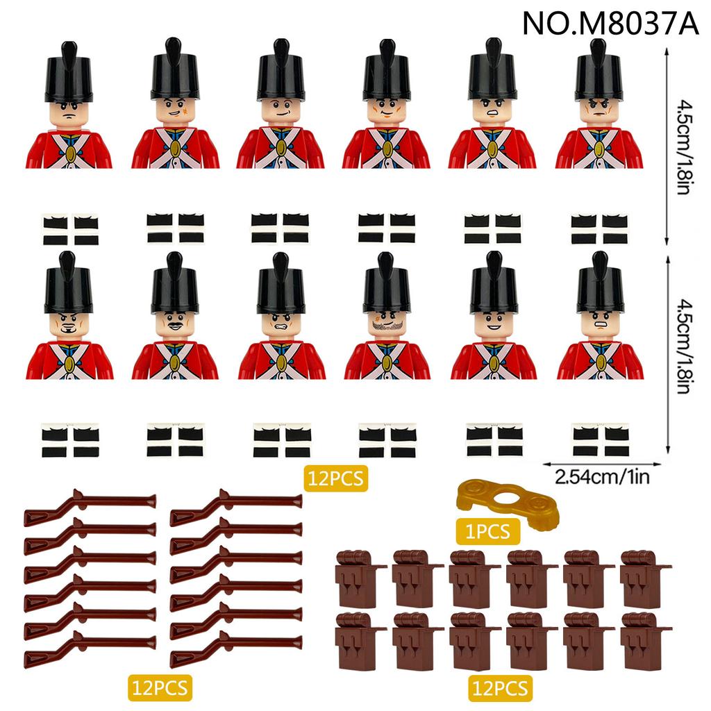 12pcs Napoleonic Wars Military Soldiers Building Blocks WW2 Figures French British Fusilier Rifles Weapons Toys For Kids Gifts