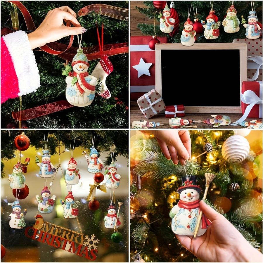 9 Pcs,Vintage,Christmas Hanging Decoration Set, Snowman & Tree Decoration with Lanyard,Perfect for Holiday Home,Party Decoration,Holiday Decorations
