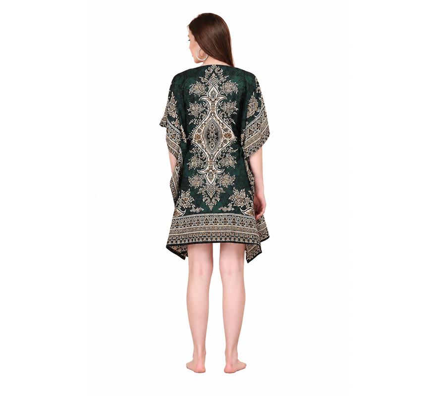 TreegoArt Fashion Women's Polyester Short Kaftan Caftan Printed Adjustable Boho Dress Nightwear Maxi Gown