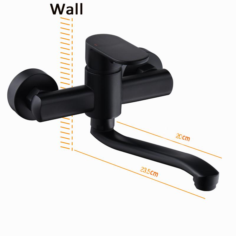 Bathroom Wall Mounted Long Mop Pool Faucet Hot and Cold Basin Faucet Kitchen Sink Faucet Balcony Wash Basin Tap Black