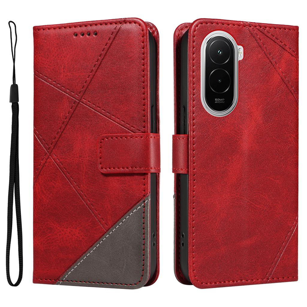 For Xiaomi Poco M7 4G (169mm) Leather Case Geometric Line Design Wallet Phone Cover with Wrist Strap