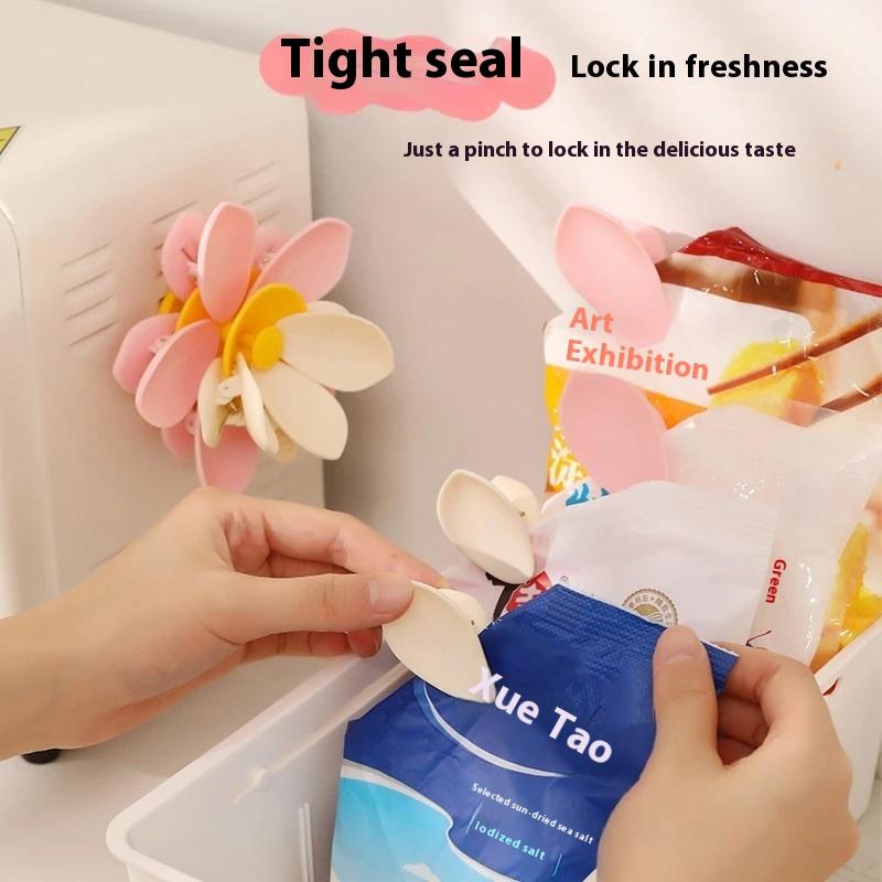 3D Purple Lotus Double Layer Magnetic Sealing Clips Fridge Magnet Food Snack Bag Holder Refrigerator Decor Kitchen Accessory