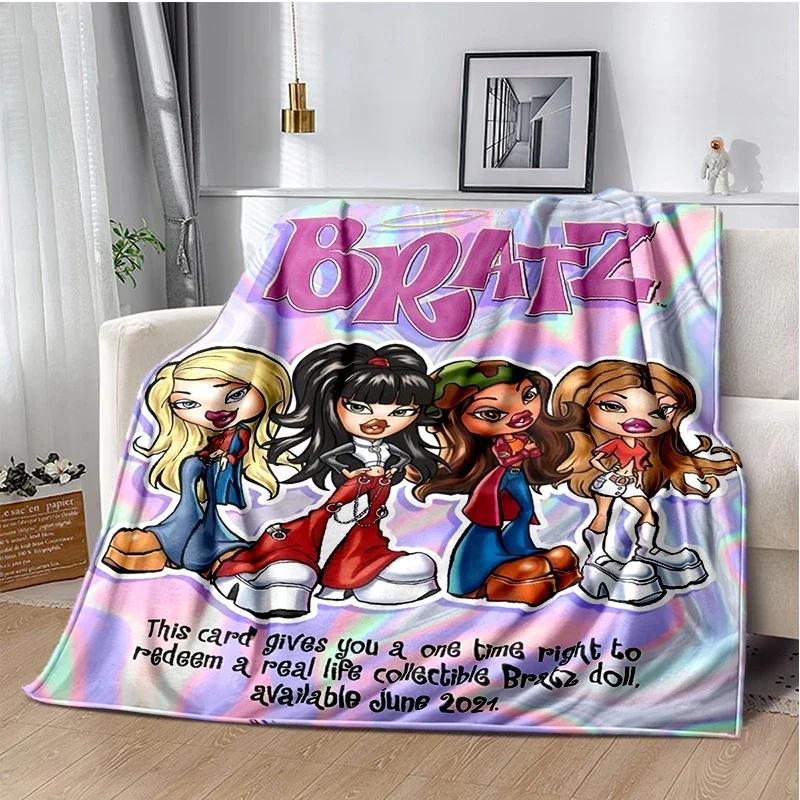 Kawaii Bratz Cartoon Anime Cute Throws Blanket Girl Sofa Home Hiking Picnic Bed Fashion Super Soft Flannel Blanket Birthday Gift